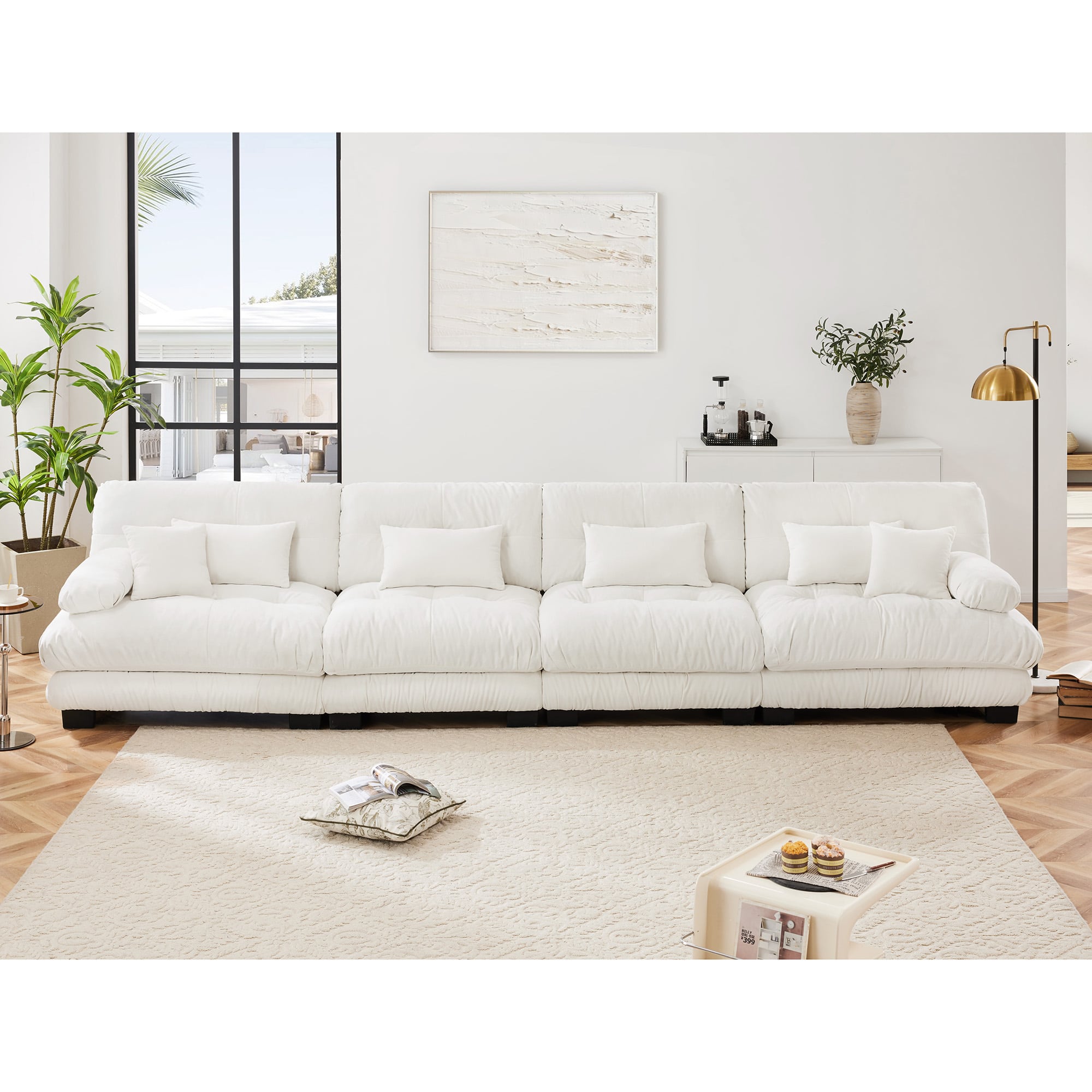 Aukfa - Super Comfort Oversized Modular Velvet Sectional Sofa with Ottoman - Deep Seat Cloud Couch, L-Shaped for Living Room - White