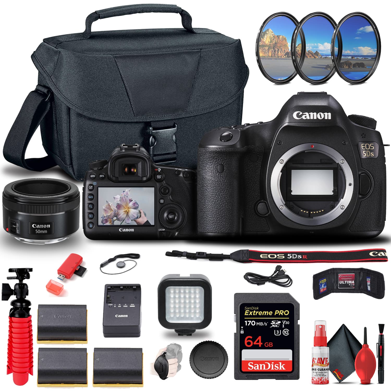 EOS 5DS DSLR Camera (0581C002) + Canon EF 50mm Lens + 64GB + More (International Version)