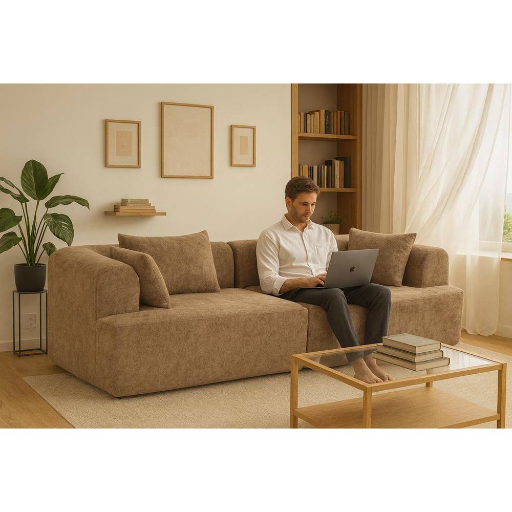 Alt View 9. Kadyn - 96" Full-Foam Modular Sectional Sofa, 2-Piece Boucle Cloud Couch, Compressed Shipping - Brown.