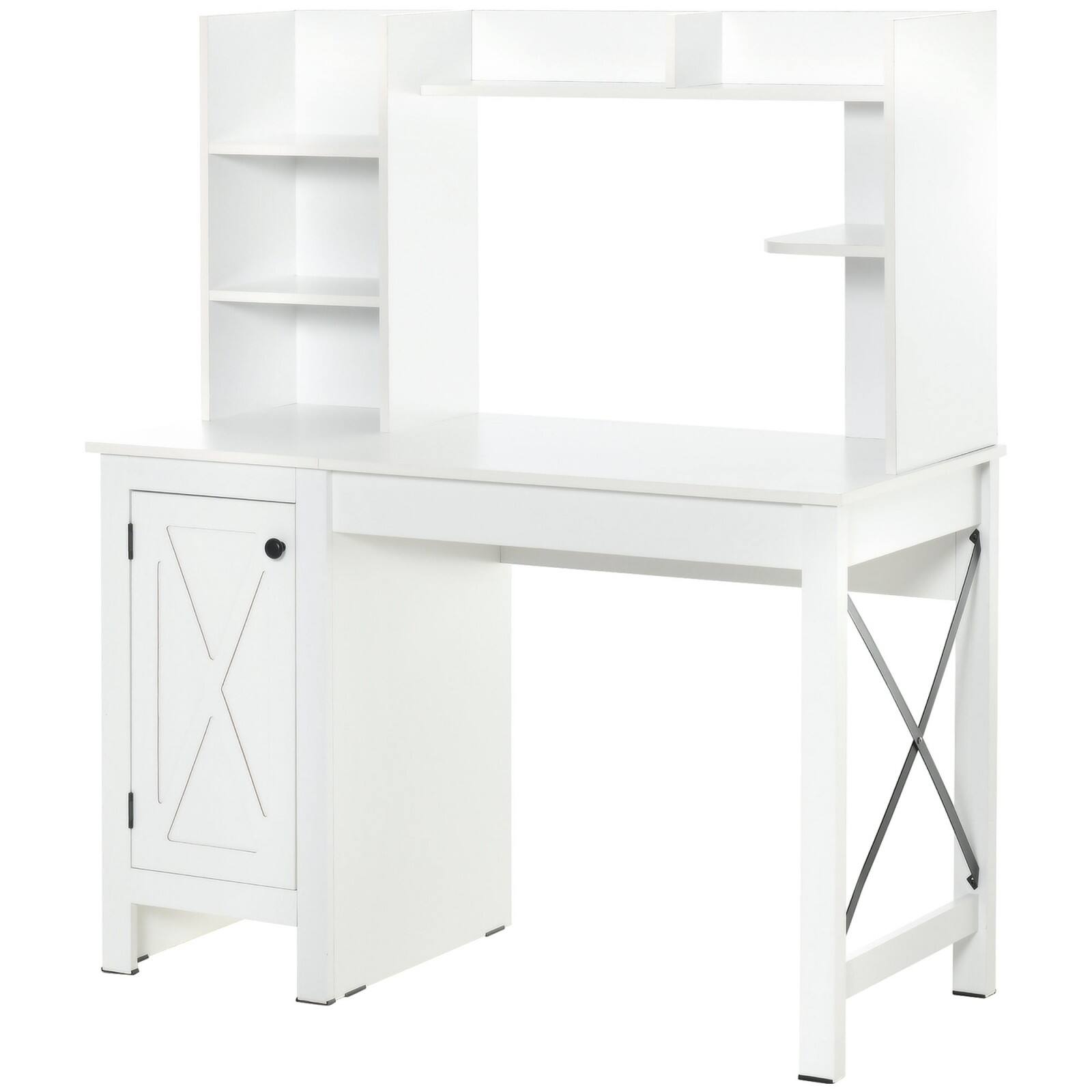 Alt View 9. Glintex - 47.25" Farmhouse Writing Desk with Hutch, X-Brace Barn Door, Ample Storage Shelves and Cabinet, Space-Saving Design - White.