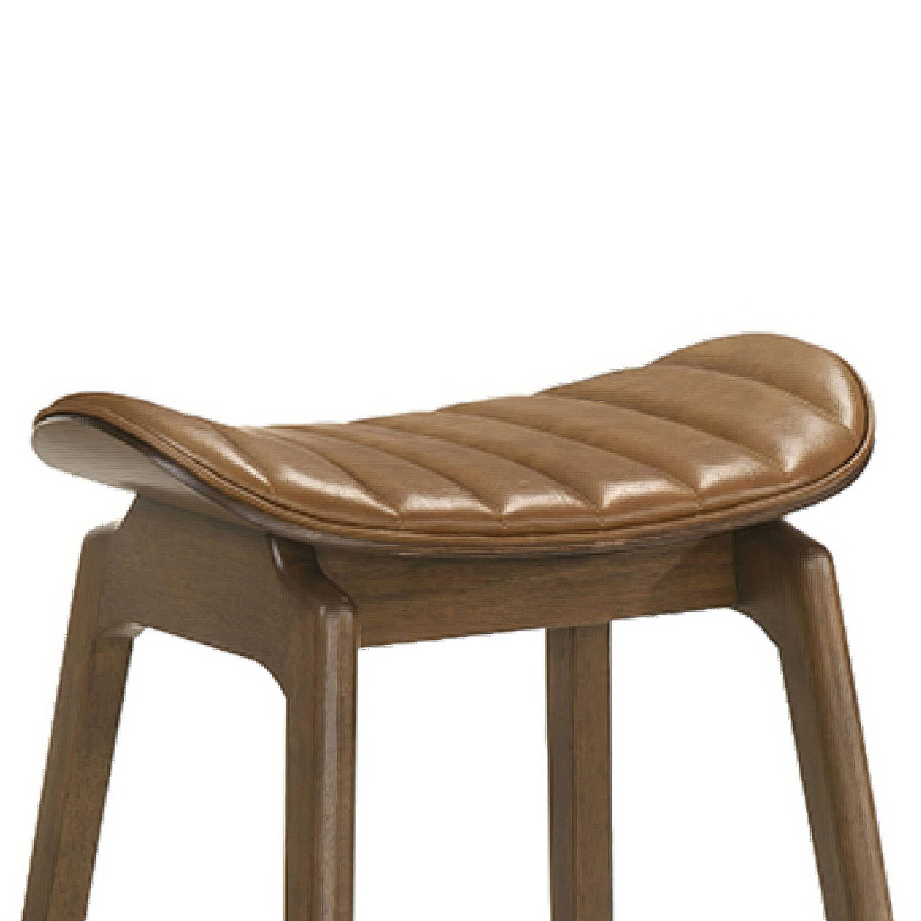 Alt View 1. Manhattan Lane - Amal Counter Height Stool Set of 2, Saddle Faux Leather Seat, Walnut - Walnut Brown, Black, Brown.