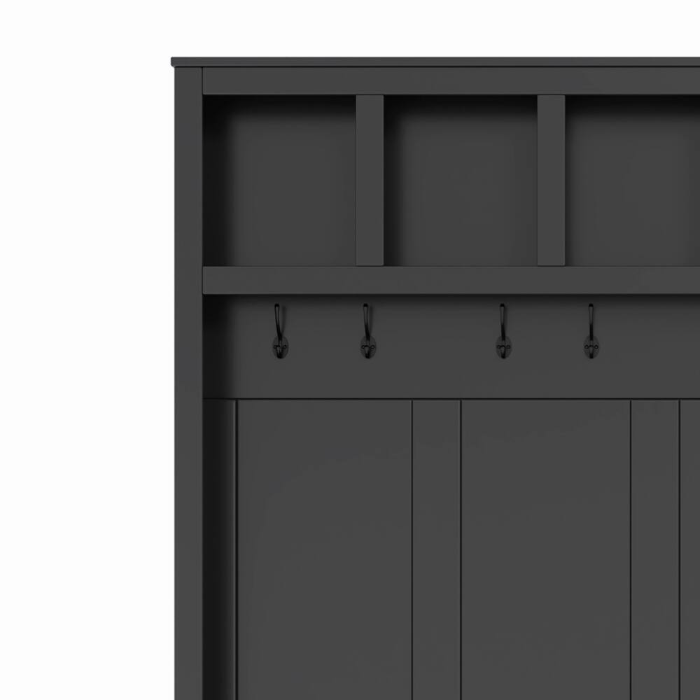 Alt View 7. Loheer - Loheer Farmhouse Wooden Hall Tree, 4-in-1 Entryway Shoe Cabinet, Walnut Storage Bench, 76.7"H - Black and Dark Walnut.