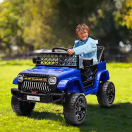 Homhougo - 12V Kids Ride-On Electric Truck with Remote Control, LED Lights, Music, Black