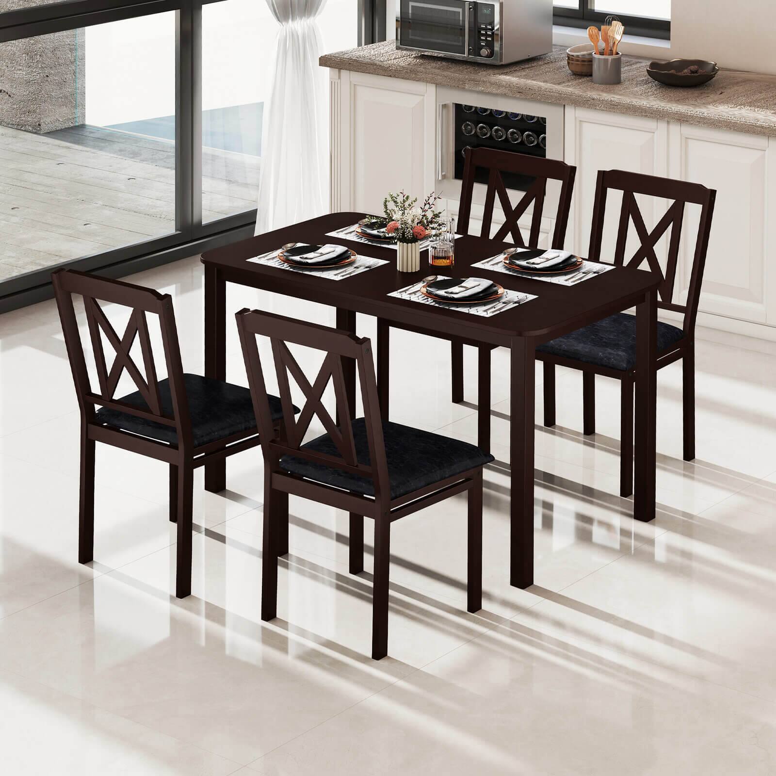 Alt View 3. Costway - Costway 5 Piece Dining Table Set for 4 Rectangular Kitchen Table & 4 Chairs Dinette Set - Rustic Brown,Black.