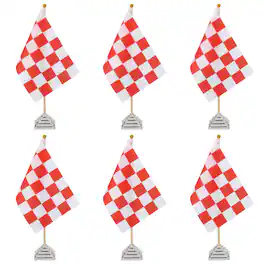 Unique Bargains - 6pcs 12" R/W Checkered Table Flag for Racing/Sport Party, Bamboo Stick & Silver Square Base - Red and White Flag, Silver Base