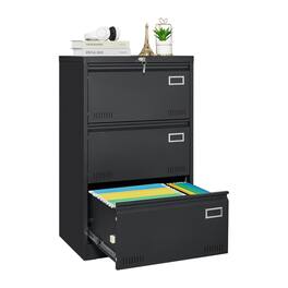 HTUTWOO - Lateral File Cabinet 3 Drawer - Locking Metal File Cabinets Three Drawer with Lock Drawers for Home Office,Letter,A4,F4 - Black