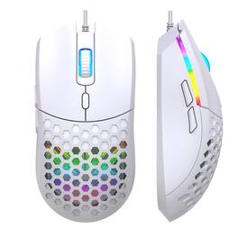 SKRAN - Hollow Wired Mouse: 4-Speed DPI (1000-6400), Lightweight RGB, Sleek & Easy-to-Use for Gamers & Professionals - Wired - White
