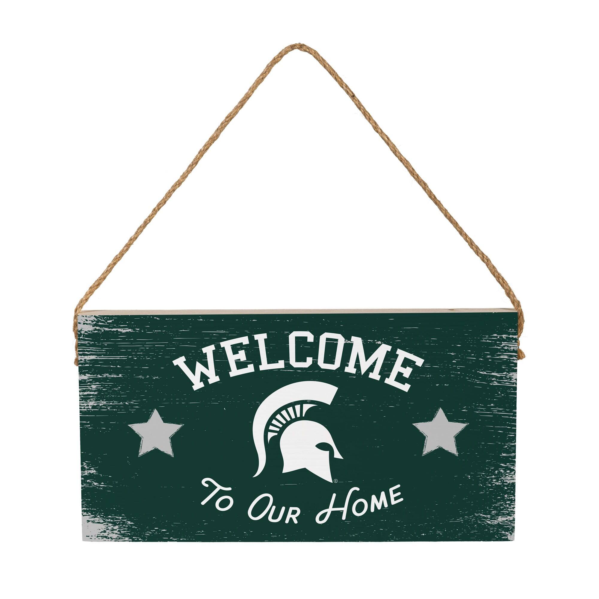 Evergreen Enterprises - Michigan State Spartans 6" x 11" Welcome Home Wood Wall Sign with Rope Hanger - Multicolor