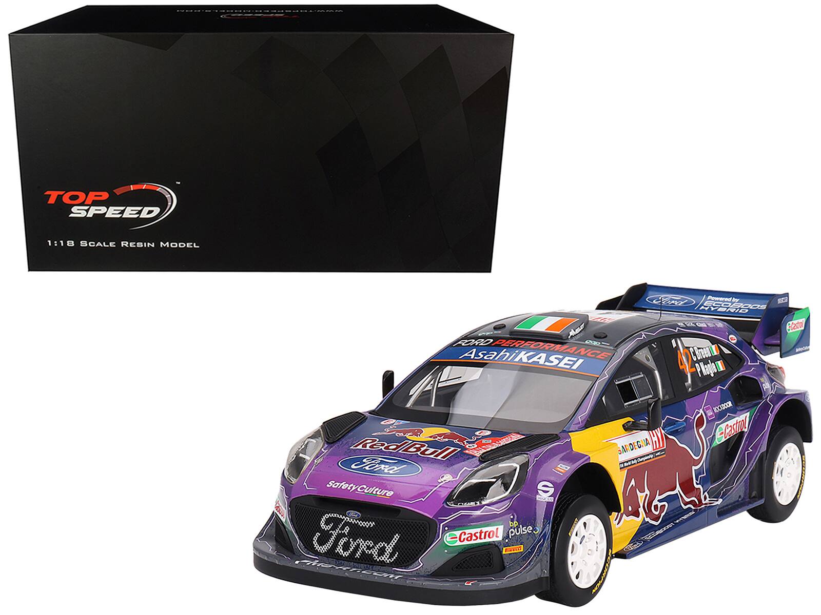TOP SPEED  
1:18 SCALE RESIN MODEL  

Powered by RYERID ECOROS  
AsahiKASEI  
Red Bull  
Ford  
Safety Culture  
Castrol  
SardeGna  
KDCOR  
Castrol
