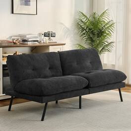 Dyonery - 72" Convertible Futon Sofa Bed with 6.7" Thick Removable Cushion Retro Black - Black