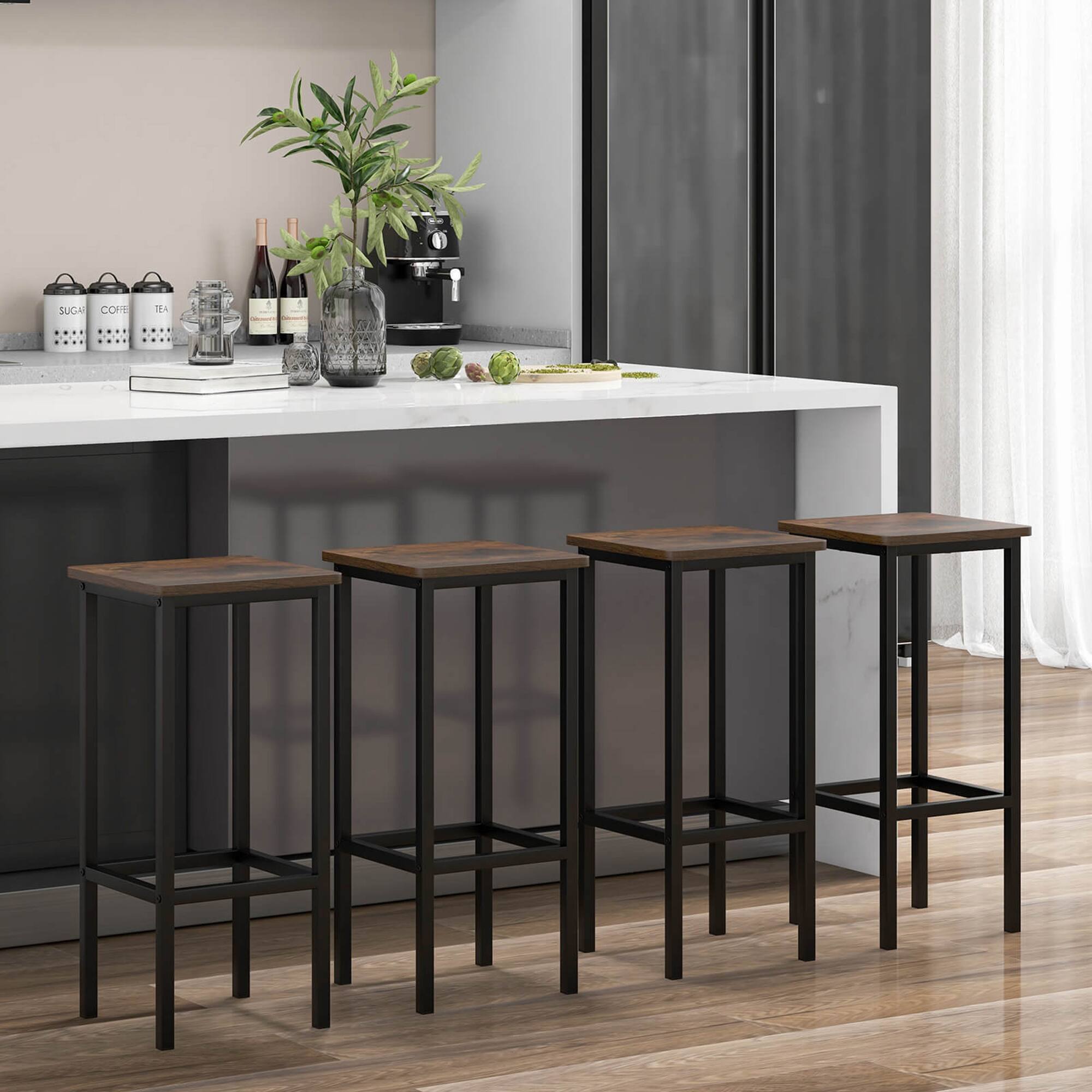 Alt View 3. Gymax - Gymax 4PCS 26'' Bar Stool Set w/Metal Frame Footrest Backless Counter Height Stool Brown - Rustic Brown.