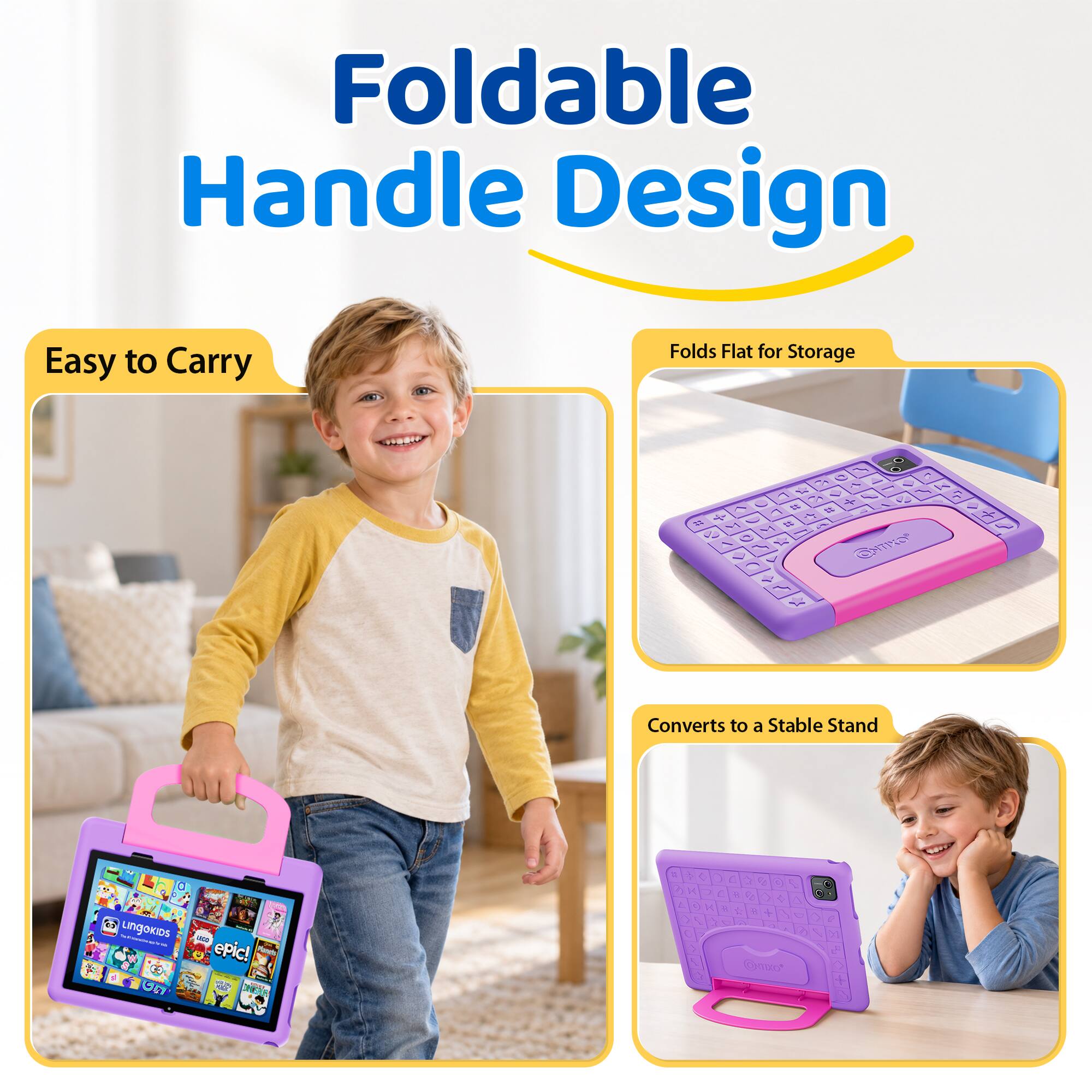 Foldable Handle Design

Easy to Carry

Folds Flat for Storage

Converts to a Stable Stand