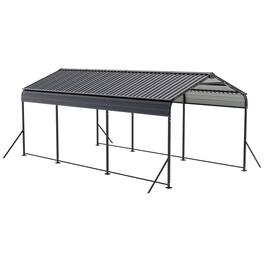 Nuu Garden - 15 x 10 FT Metal Carport with Enhanced Base Outdoor Heavy Duty Garage, All-Weather Car Canopy and Shelter - Dark Gray