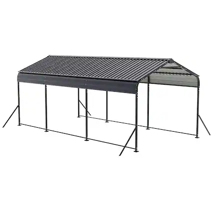 Front. Nuu Garden - 15 x 10 FT Metal Carport with Enhanced Base Outdoor Heavy Duty Garage, All-Weather Car Canopy and Shelter - Dark Gray.