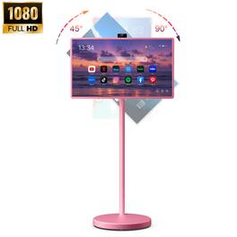 VLH - 32" FHD Smart Portable TV on Wheels, Google EDLA-Certified Android 15, 8GB+128GB, 38400mAh Battery, Voice Remote - Pink