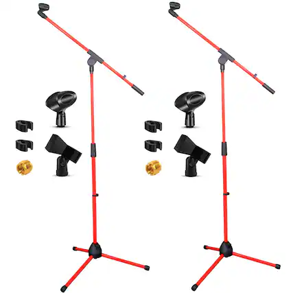 Front. 5 CORE - 5Core Tripod Mic Stand 2Pcs Adjustable Holder Floor Microphone Boom Arm-MS 080 RED 2PC - Red.