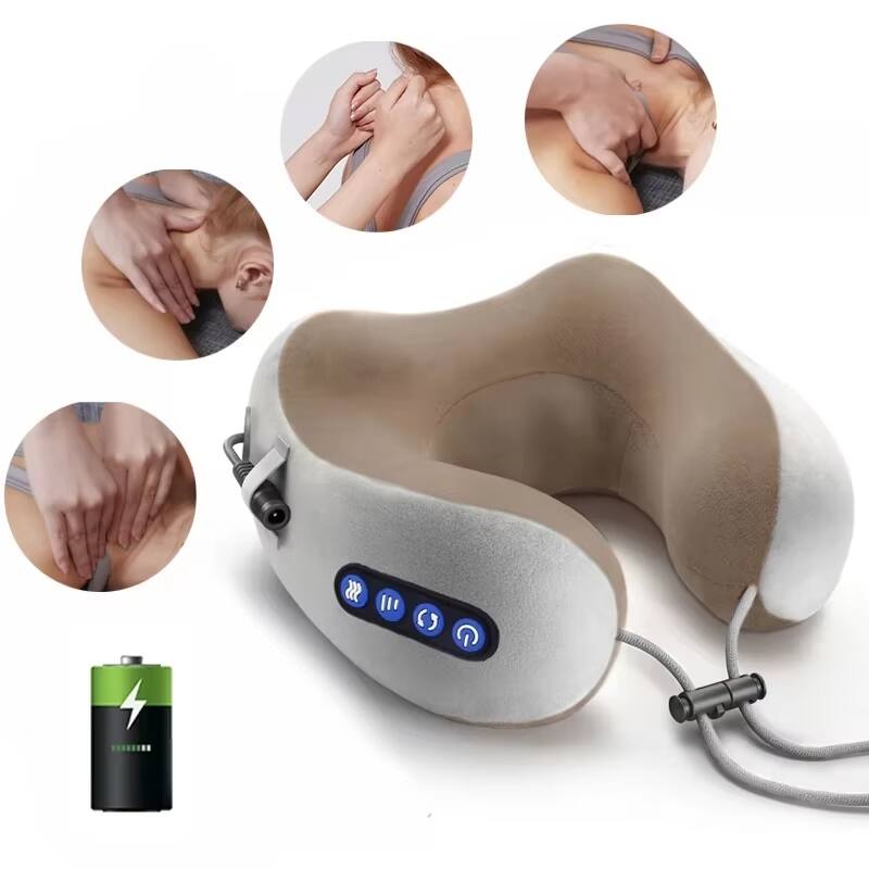 Angle. Cubilan - Multifunctional U Shaped Neck Massager with Vibration Massage for Home Travel - Brown.