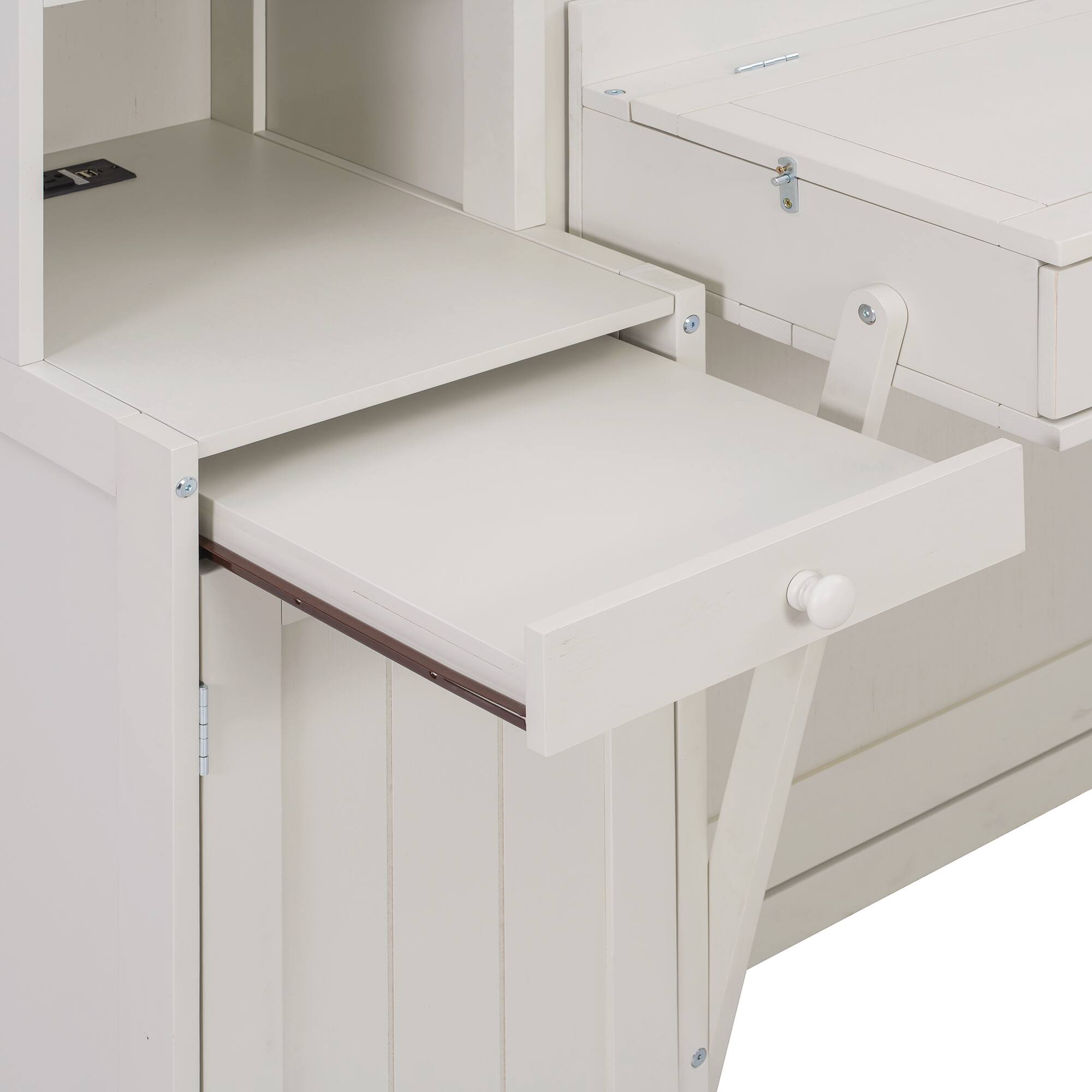 Alt View 8. Anysun - Queen Size Murphy Bed with Desk & Storage, Space-Saving Wood Wall Bed with Cabinets & Drawers - White.