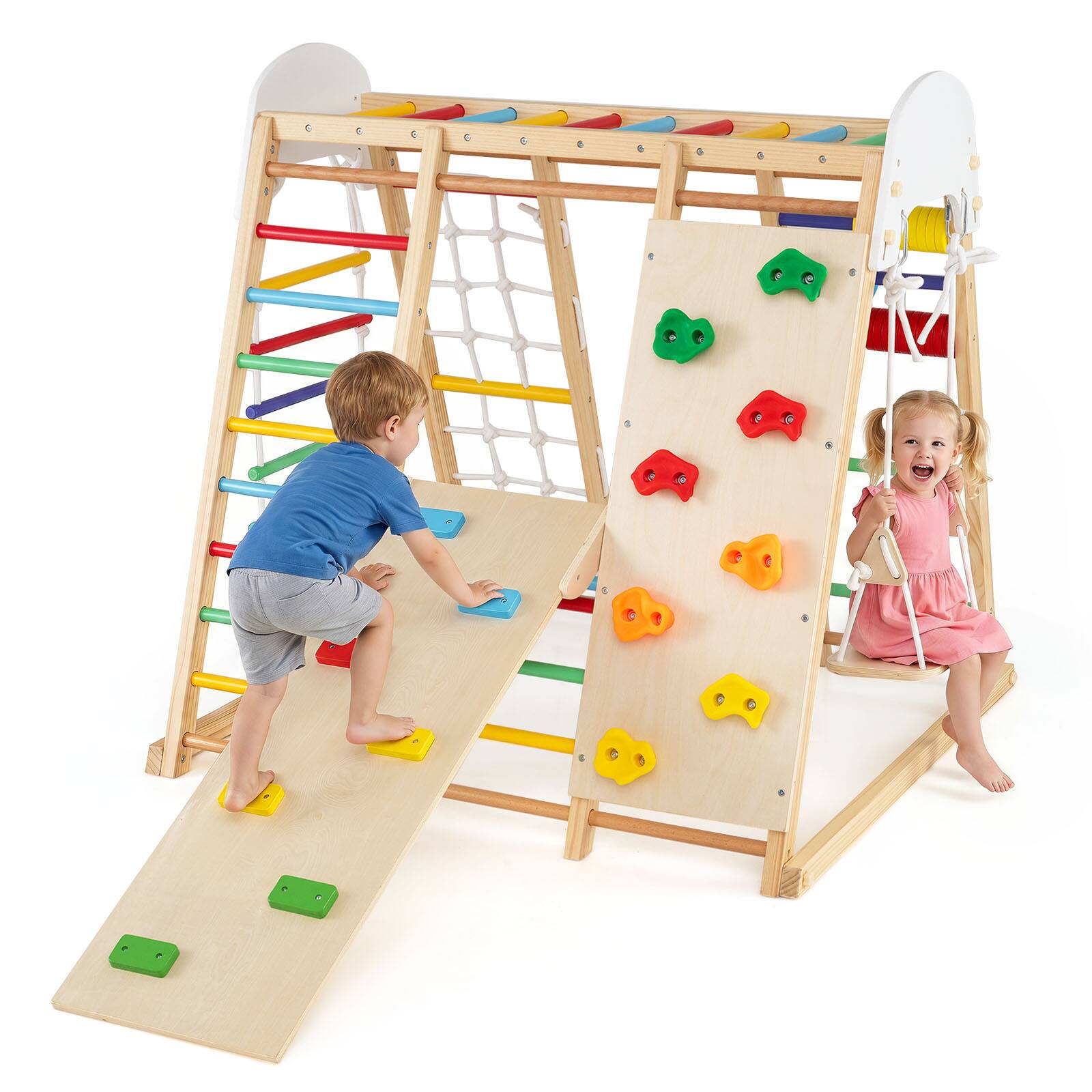 Alt View 3. Costway - Costway Indoor Jungle Gym for Kids 8-in-1 Montessori Climber Playset with Swing Monkey Bars - Multicolor.