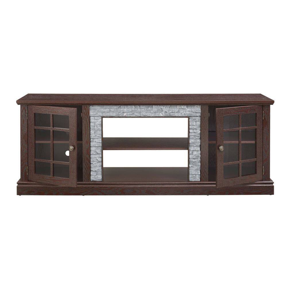 Alt View 6. Kadyn - 70-Inch Modern Entertainment Center with Faux Stone Design - Cherry - Brown.
