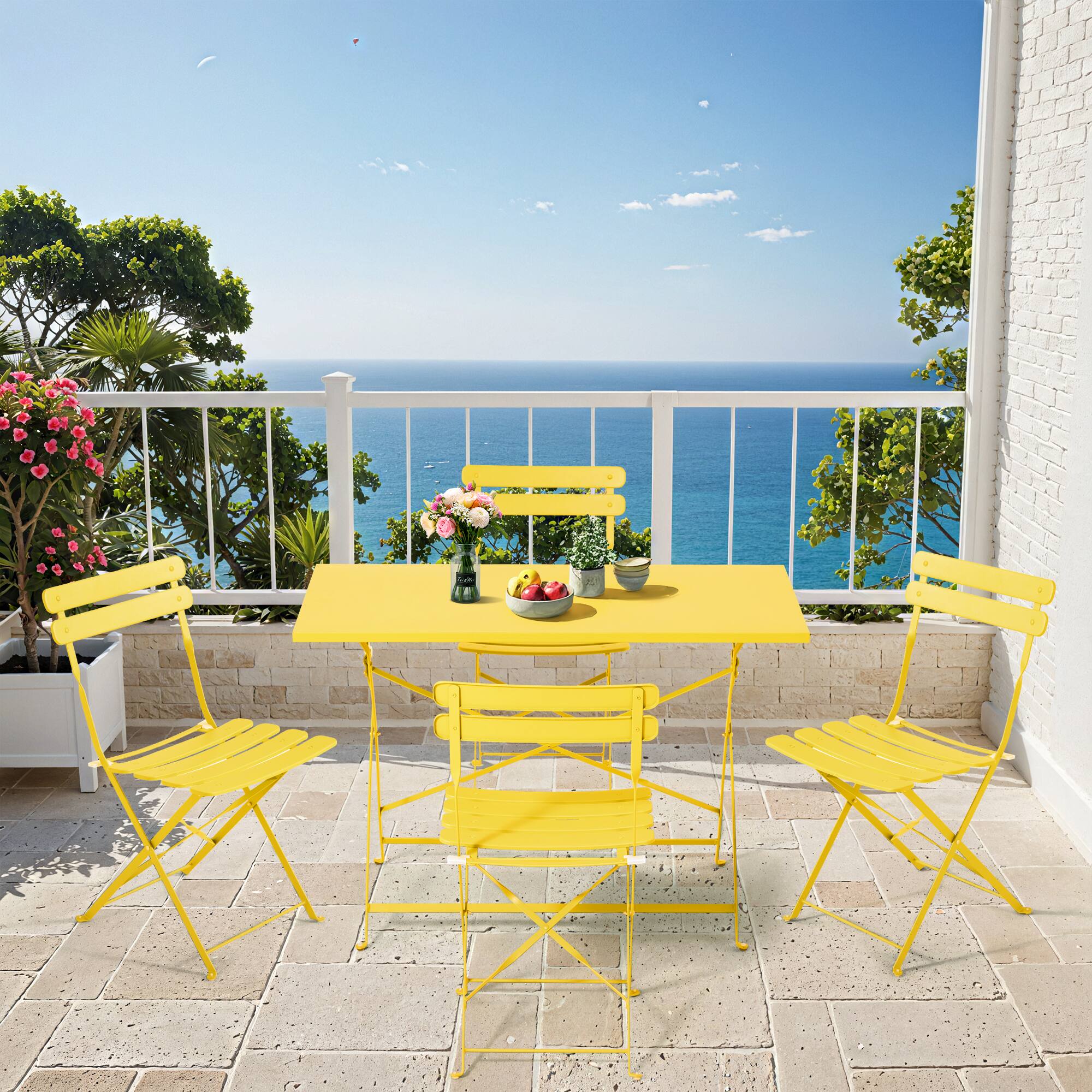 Alt View 6. U-HOMY - 5-Piece Bistro Set, Foldable Patio Dining Set, Rust-Resistant, Lightweight, Easy to Clean for Balcony, Garden, Pool - Yellow.