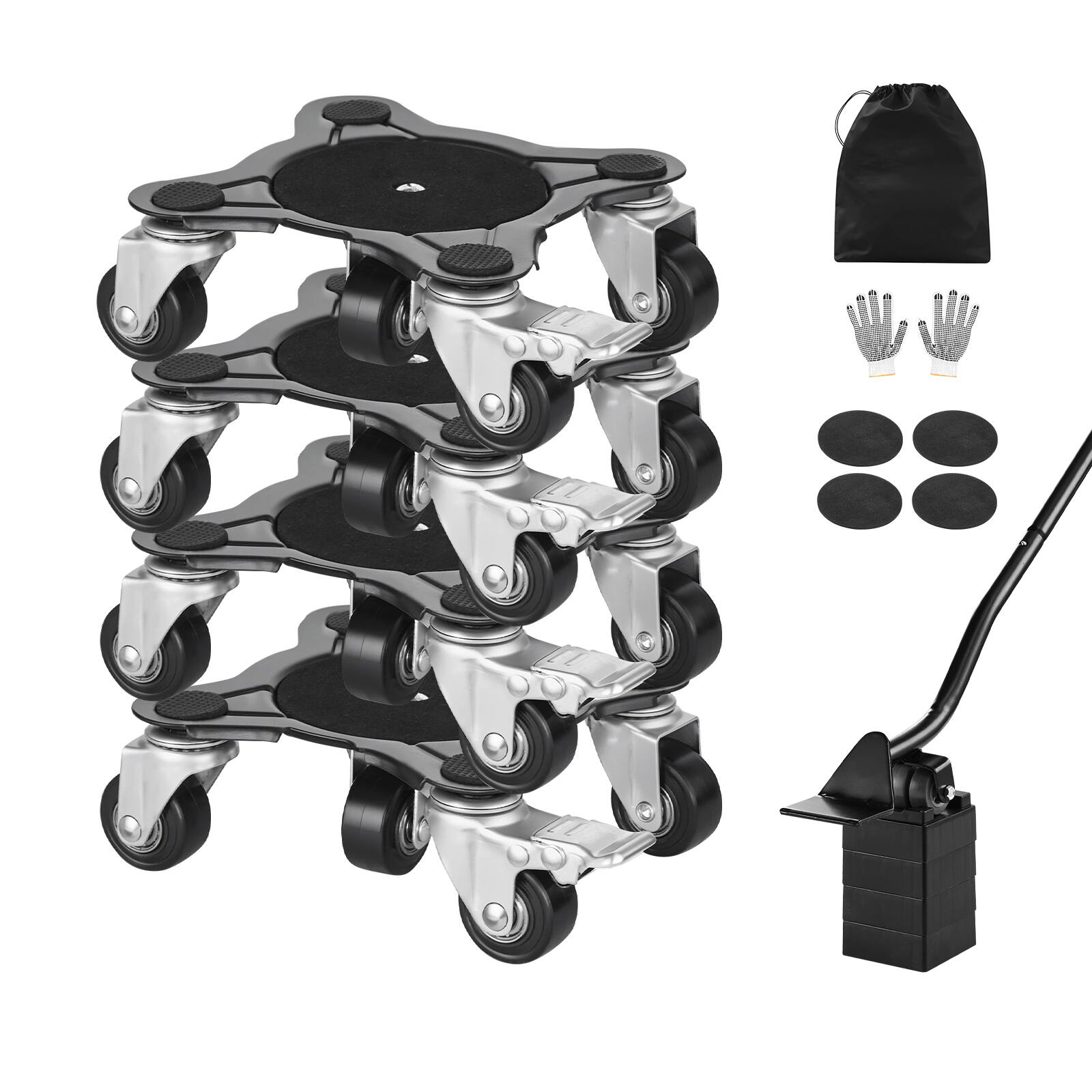 Alt View 5. VEVOR - Furniture Dolly, Maximum Load 1200 lbs, Heavy Duty Furniture Movers with 5 360° Rotation Wheels, Carbon Steel Panel - Black.