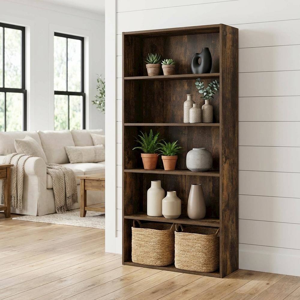 Angle. FurniFact - Wooden bookcase with clean design and sturdy construction - Amber Pine.