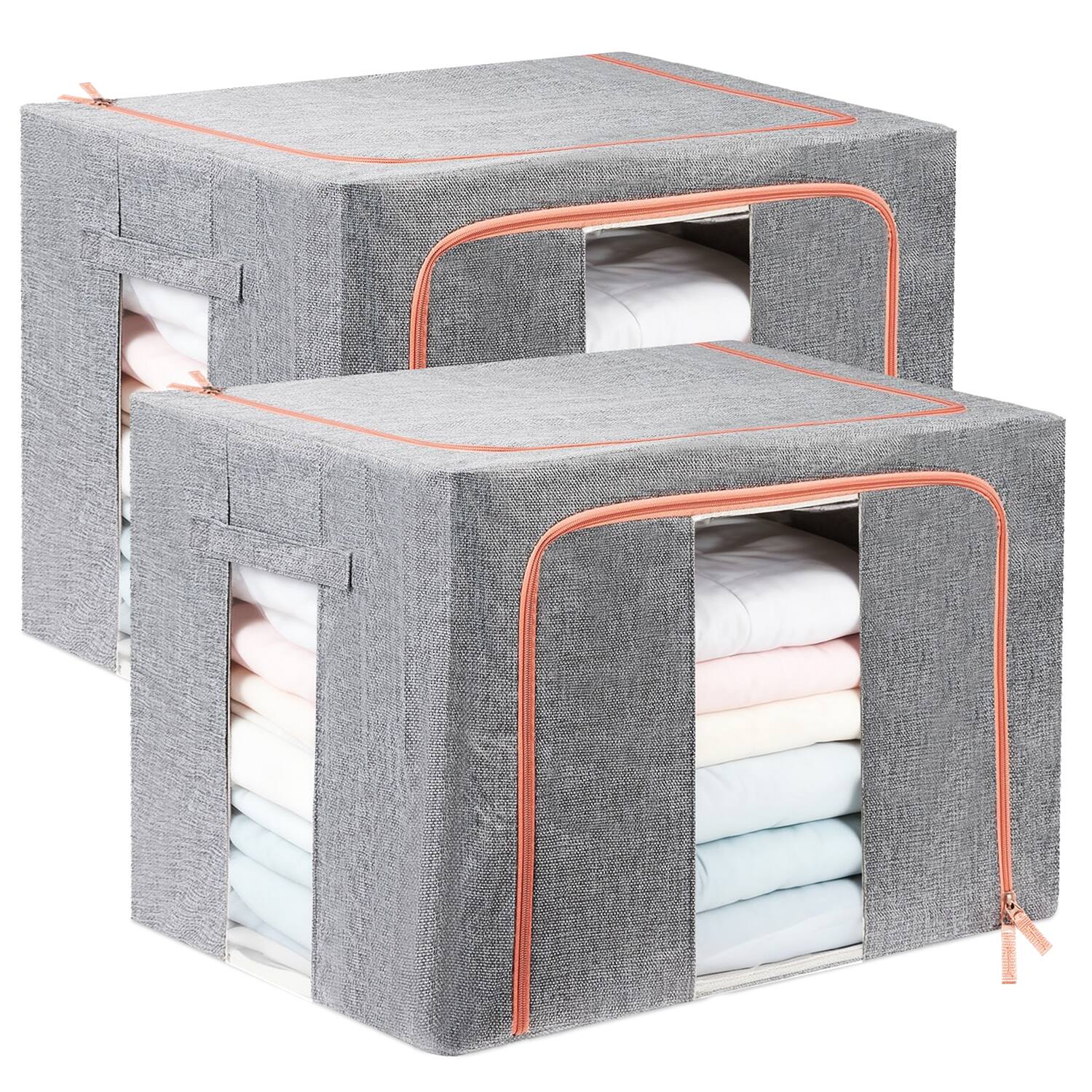 Front. Garnen - 2x Clothes Storage Bags for Closet Organizer Zipper Blanket Storage Clothing Storage Cubes 100L Storage Bags for Clothes - Gray.