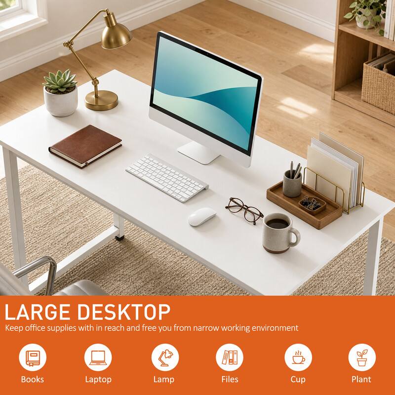 LARGE DESKTOP  
Keep office supplies within reach and free you from narrow working environment  
Books  
Laptop  
Lamp  
Files  
Cup  
Plant