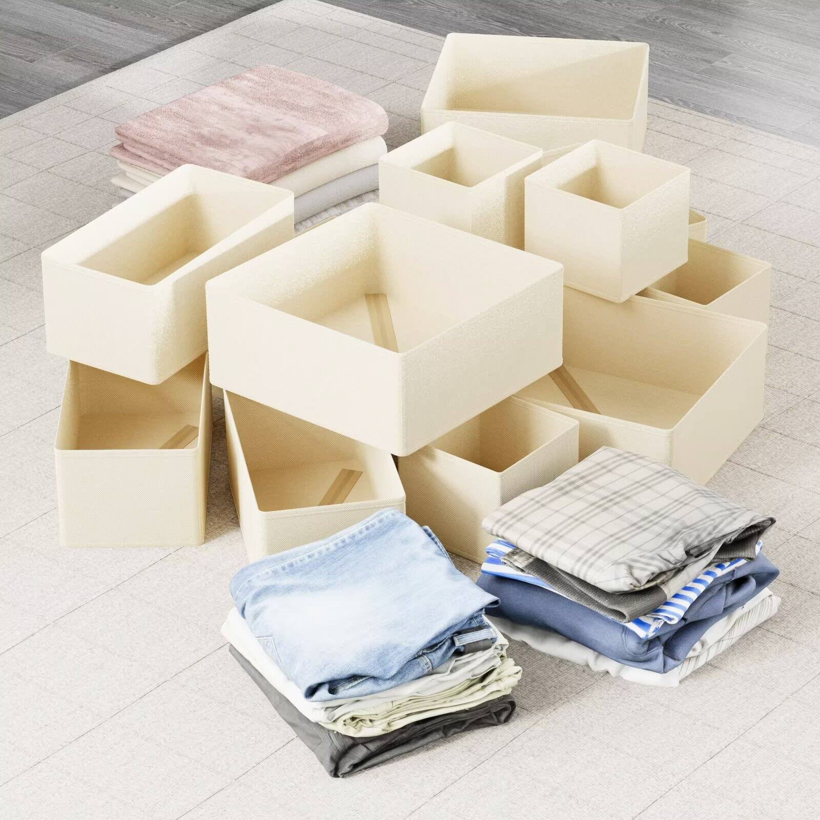 Back. Tooloton - Closet Drawer Organizers, 12-Pack Storage Bins and Drawer Dividers (Beige) - Beige.