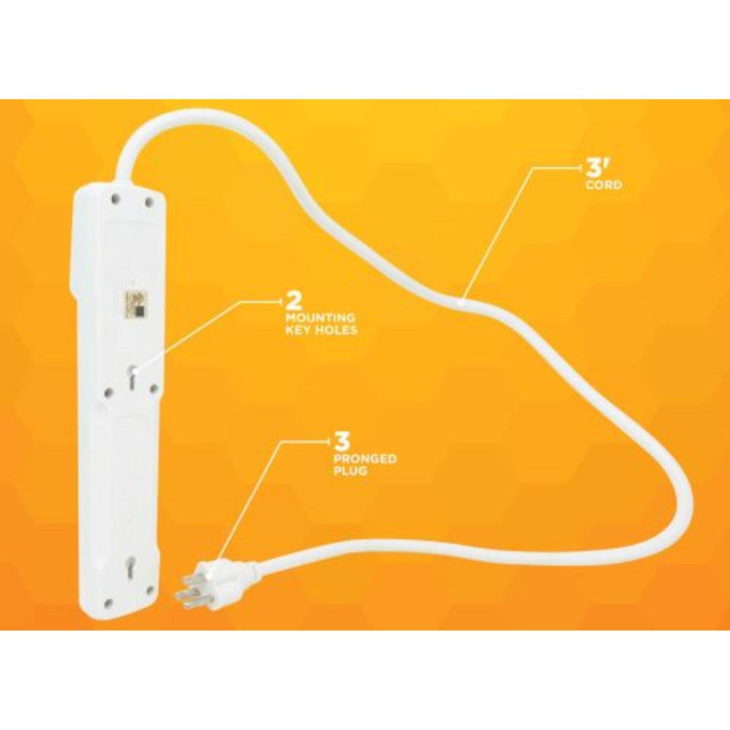 3' CORD  
2 MOUNTING KEY HOLES  
3 PRONGED PLUG