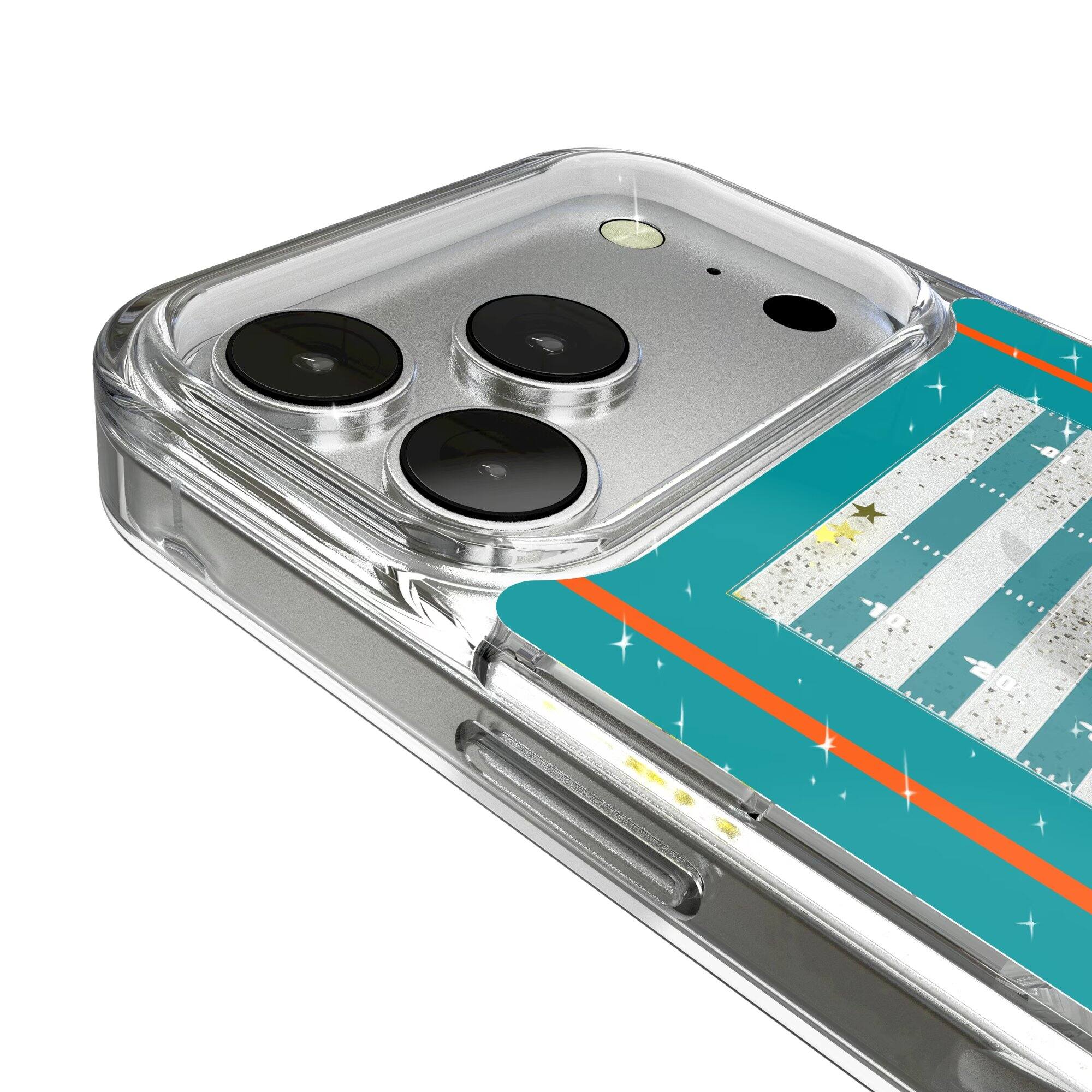 Alt View 2. Keyscaper - Miami Dolphins iPhone Field Design Glitter Case - 16 Pro - Multicolor.