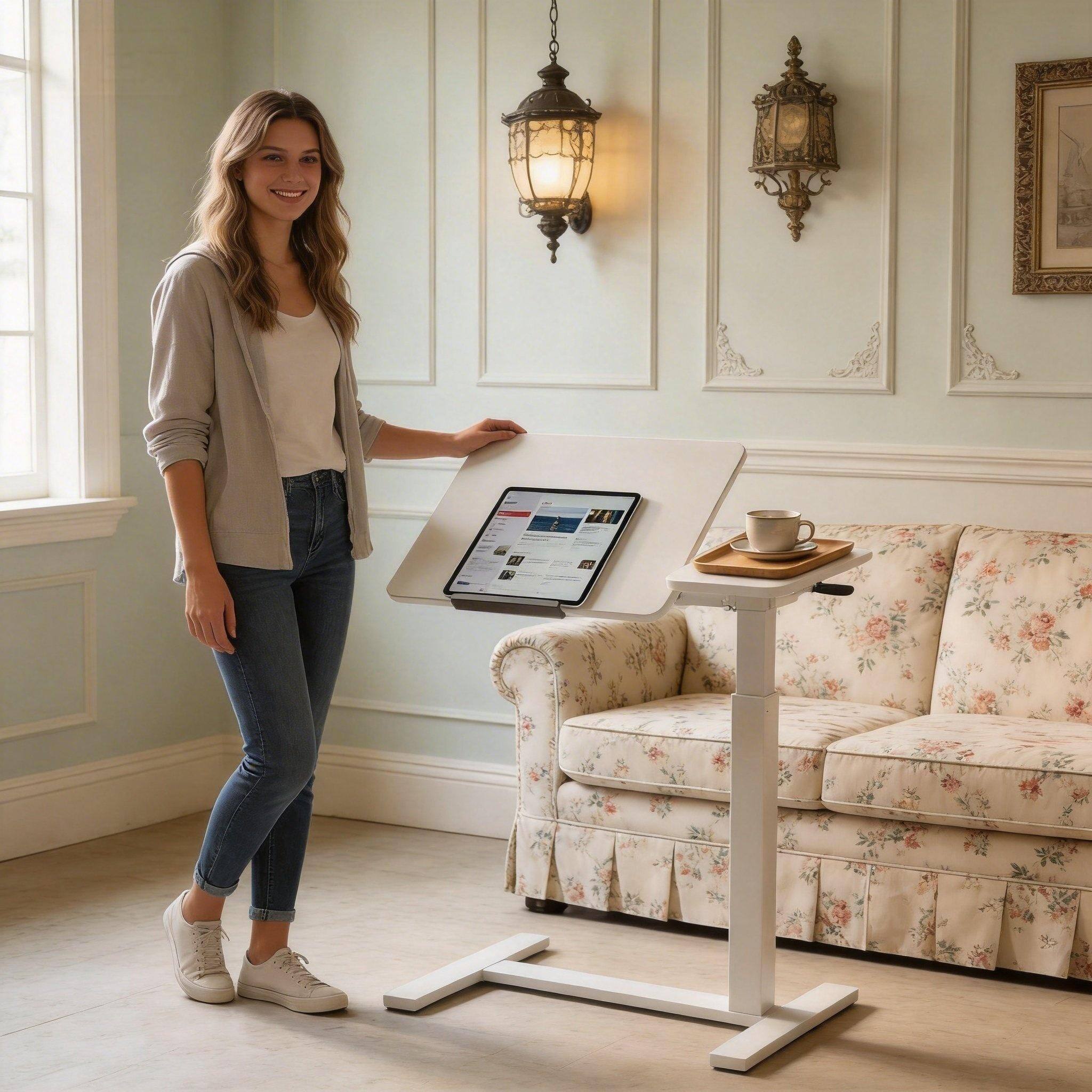 Angle. Loheer - Loheer Mobile Standing Desk White Height Adjustable Rolling Laptop Table Overbed Bedside Desk with Flip Top - White.