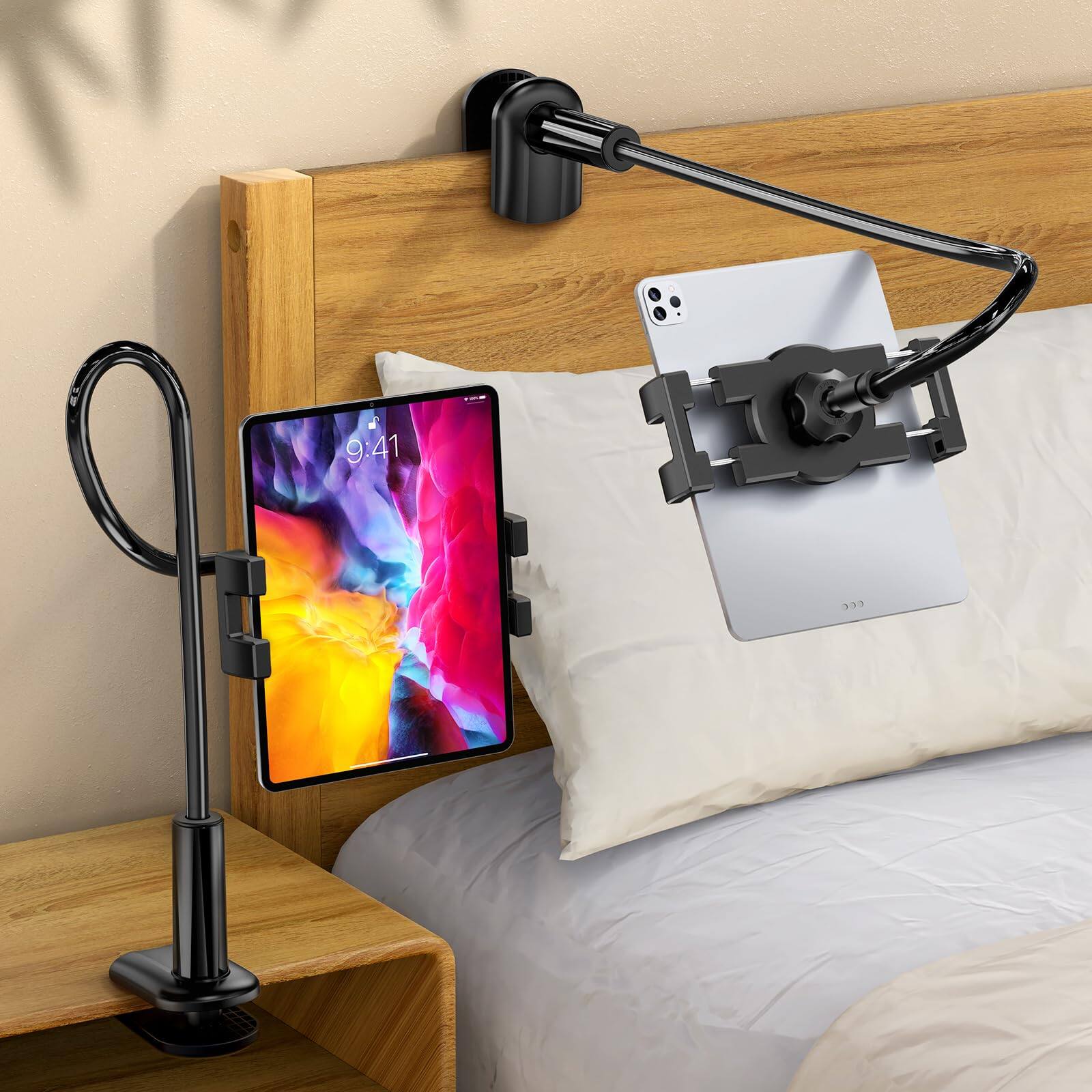 Front. METALTON - Gooseneck Tablet Holder Stand For Bed Adjustable Flexible Long Arm Tablets Mount Clamp On Table Compatible ... - Default.