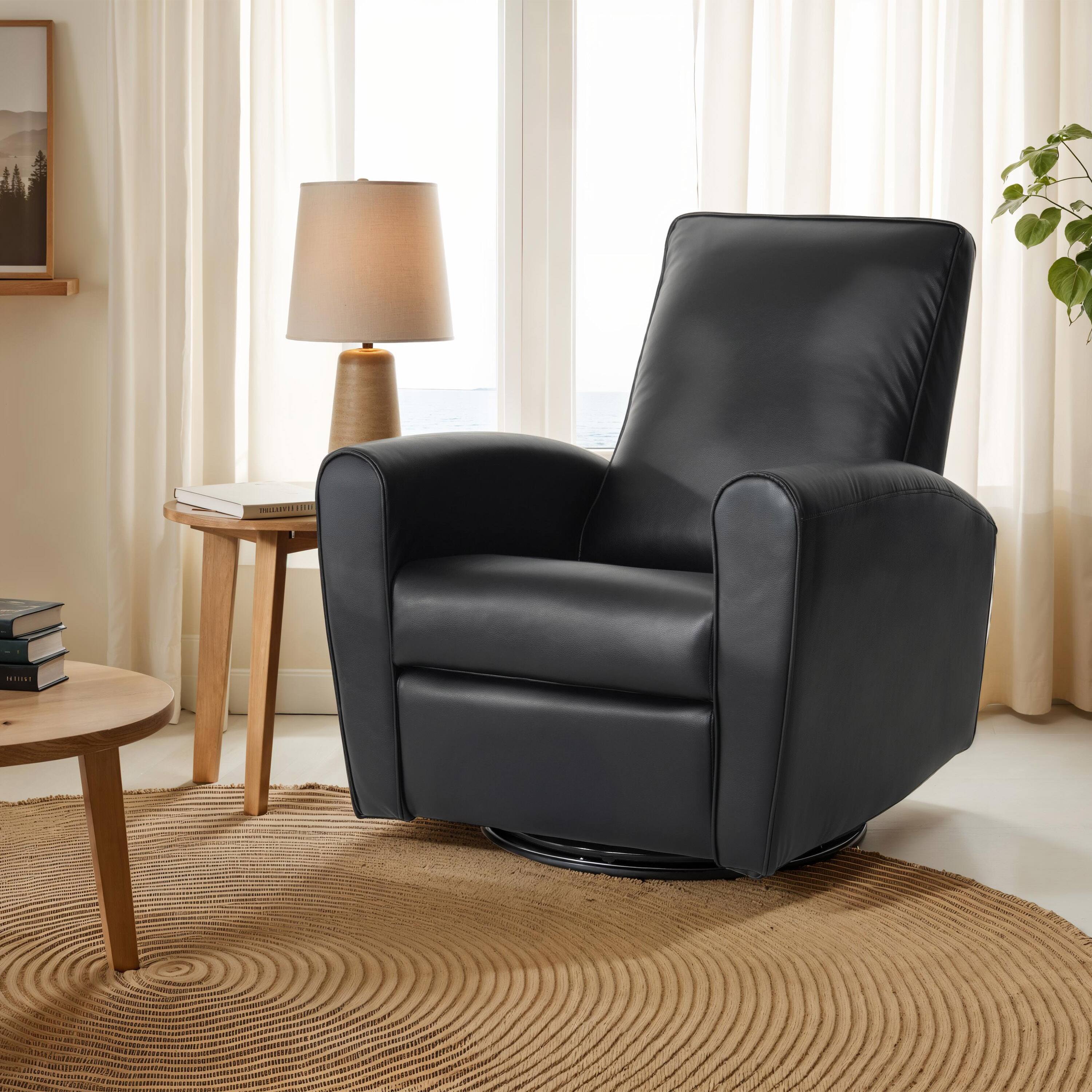 Alt View 1. CorLiving - Marin Faux Leather Upholstered Indoor Swivel Glider Manual Recliner with Steel and Engineered Wood Frame - Black.