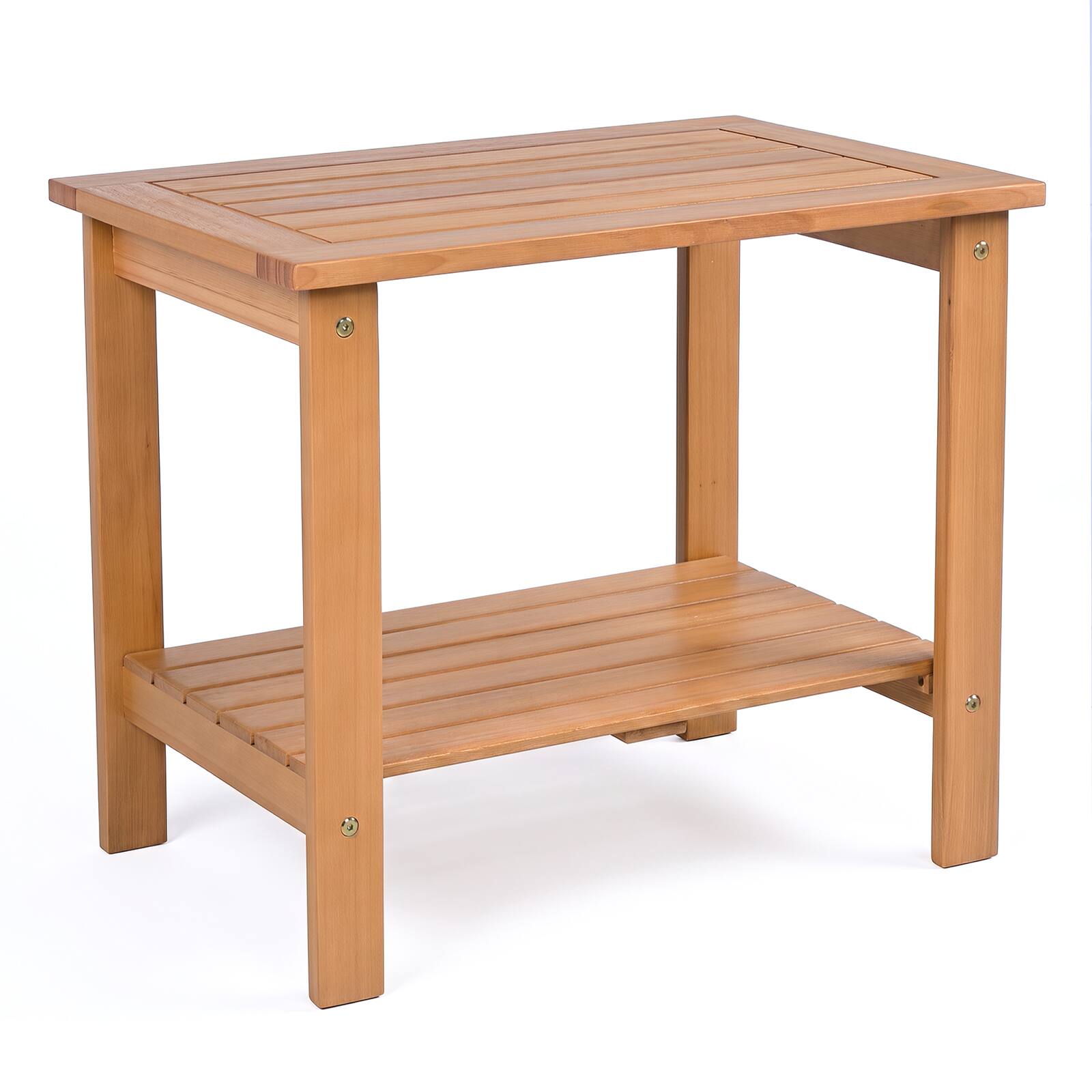 Alt View 8. Gymax - Gymax Outdoor Eucalyptus Wood Side Table w/Slatted Tabletop Storage Shelf for Garden Natural - Yellow.