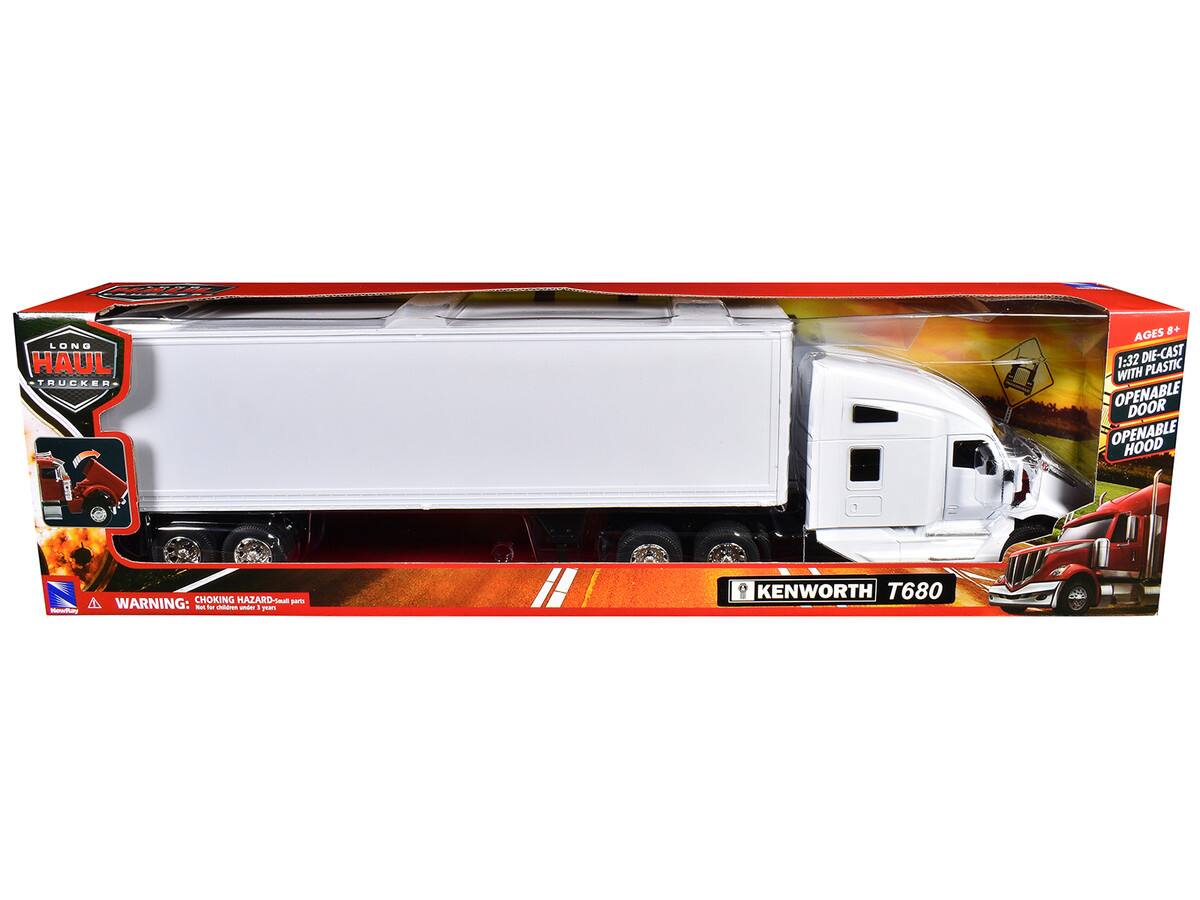LONG HAUL TRUCKER

KENWORTH T680

AGES 8+
1:32 DIE-CAST WITH PLASTIC
OPENABLE DOOR
OPENABLE HOOD

WARNING: CHOKING HAZARD - Small parts. Not for children under 3 years.