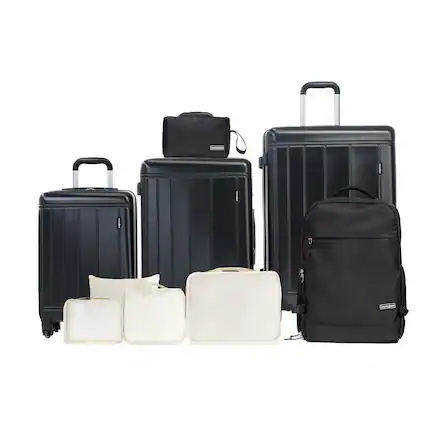 Front. Ecooso - 9-Piece Set (20"24"28 + a backpack, a toiletry bag, and 4 storage bags) ,ABS+PC Hardshell Carry on Luggage Set,TSA Lock - Black.
