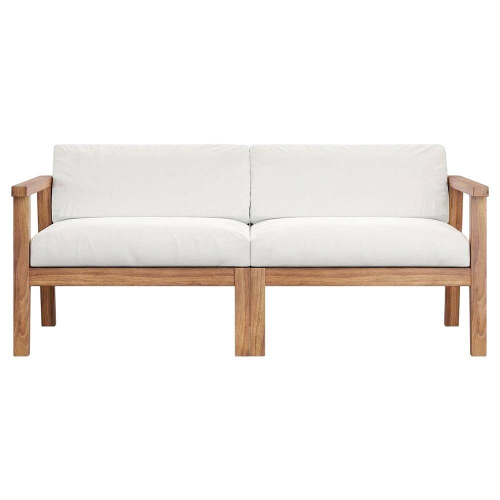 Back. Outdoor Escape - Outdoor Patio Teak Wood 2-Seater Loveseat With Armrest And Backrest - White.