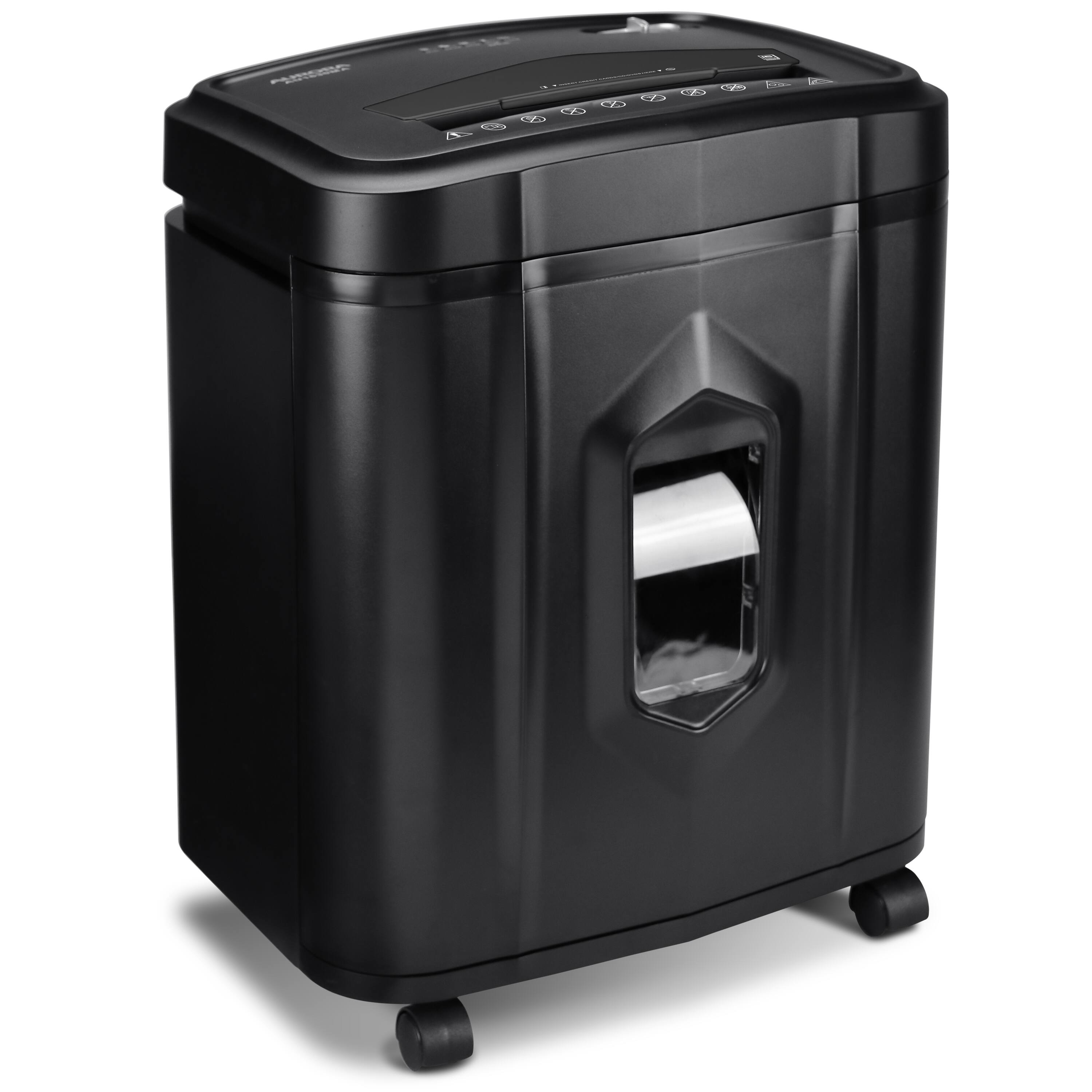 Left. Aurora - Aurora AU1645XA 16-Sheet Cross-Cut Paper and CD/Credit Card Shredder/5-Gallon Pullout Basket/ 30 Minutes Run Time - Black.
