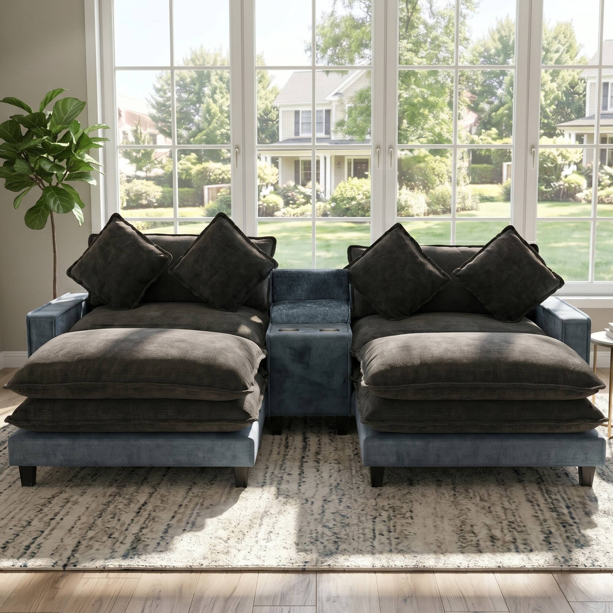 Angle. Whisen - 111" Chenille Sectional Sofa with Ottomans and Large Storage Box for Living Room - Light Blue|Grey.