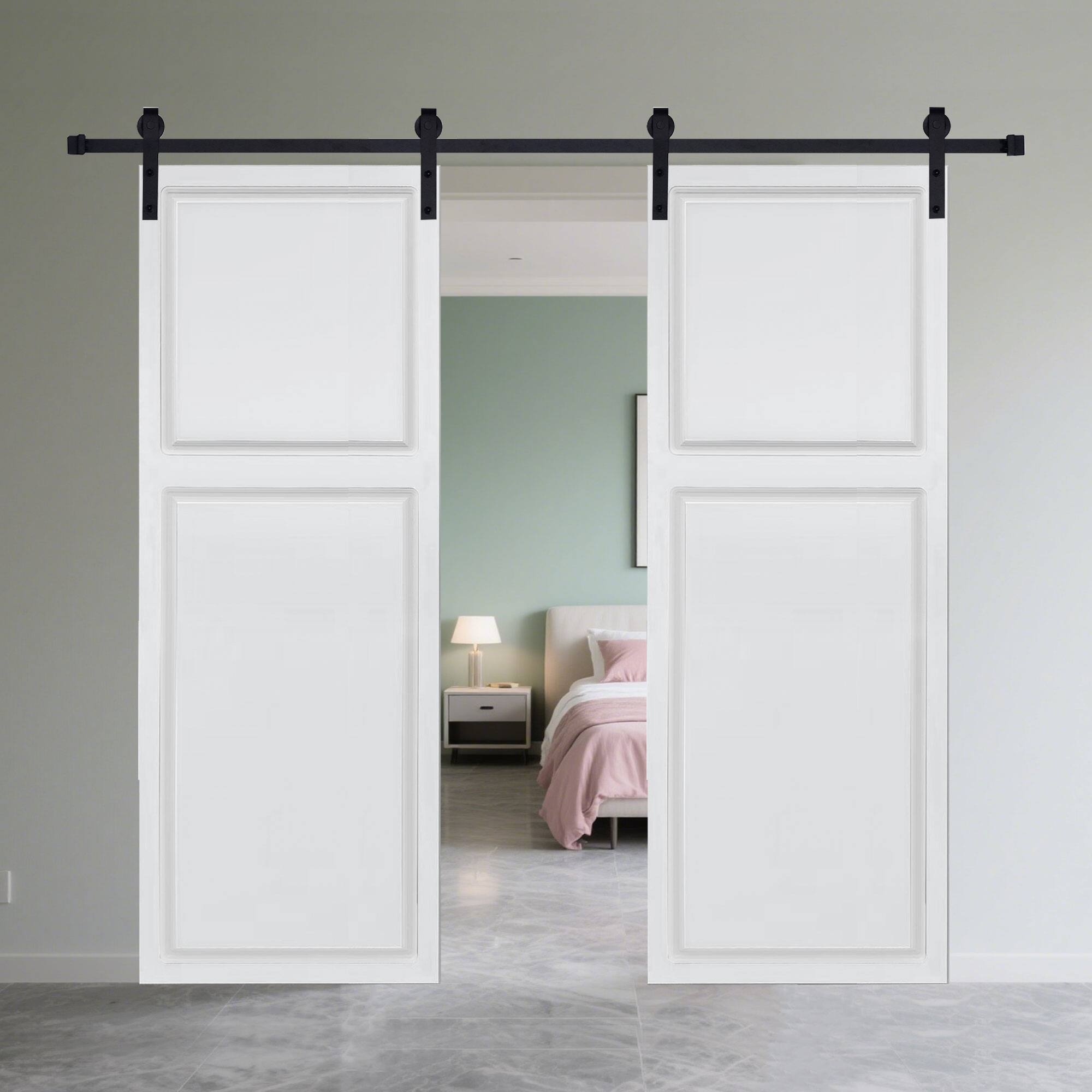 Alt View 2. Boyel Living - Milk White Modern 2-Panel Barn Sliding Door 72-in L x 0.75-in W x 84-in H with Hardware Kit - Milk White.