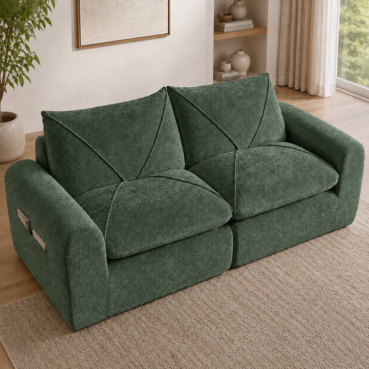 Left. Anysun - Modern Minimalist Chenille Combination Sofa – Spacious and Comfortable Living Room Loveseat for Families and Apartments - Green.