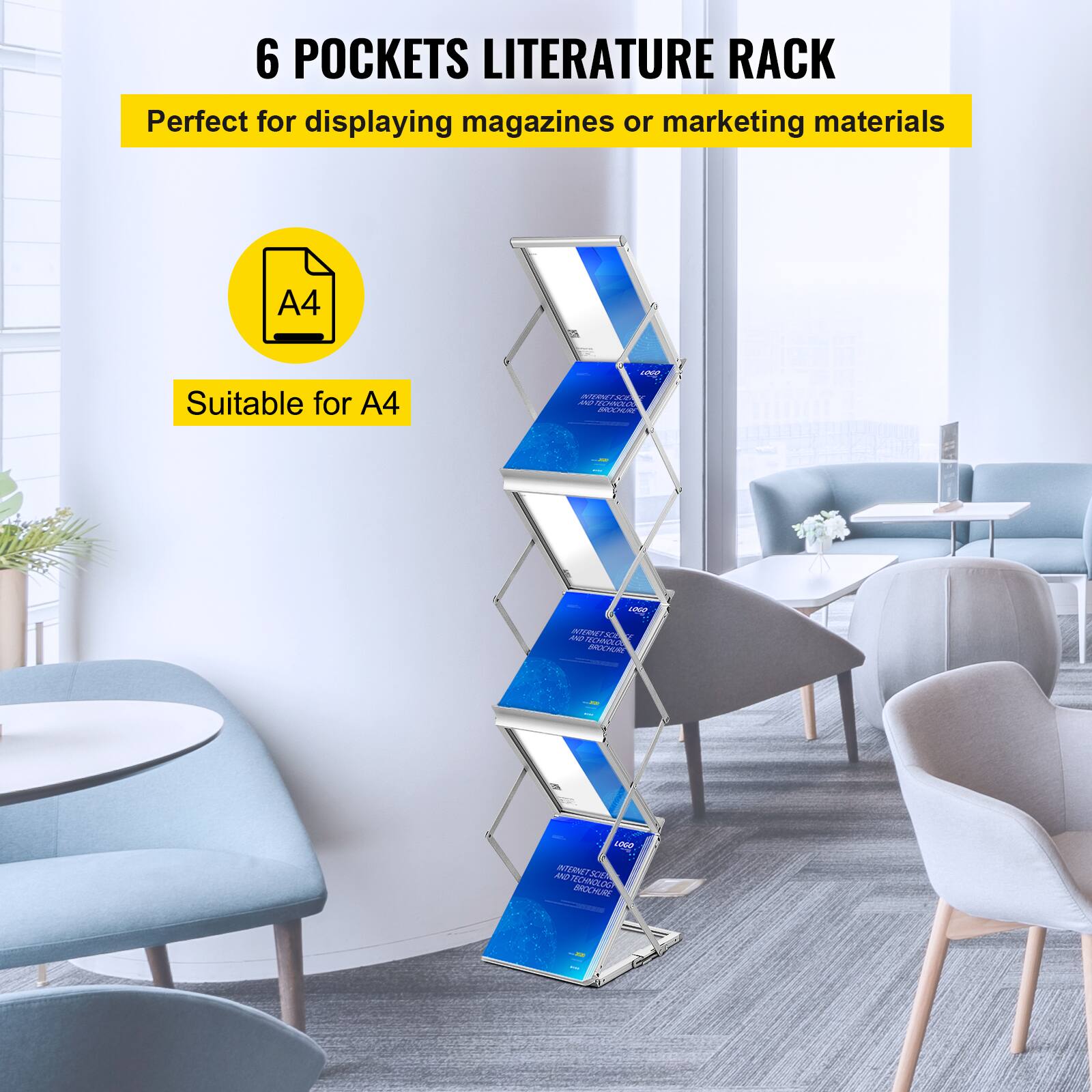 6 Pockets Literature Rack  
Perfect for displaying magazines or marketing materials  

Suitable for A4