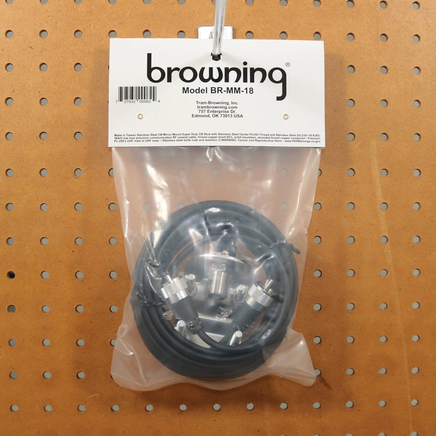 browning  
Model BR-MM-18  
Tram-Browning, Inc  
tram-browning.com  
757 Enterprise Dr.  
Edmond, OK 73013 USA  
73013 USA  

Made in Taiwan Stainless Steel Center Pivot Mount Duty Cable with Stainless Steel Center Pivot Thread and Stainless Steel 5/16-18 R.G.  
WARNING: Cancer and Reproductive Harm - www.P65Warnings.ca.gov  

Mount Super -oe LE  
OAS Status Canter Pocke I  
itainiens  
no20  
R  
j  
cd  
ng brald dda  
contuster mer Precision  
StAieEs  
Cee  
Kngrodustrs  
Pecmornings d4 1