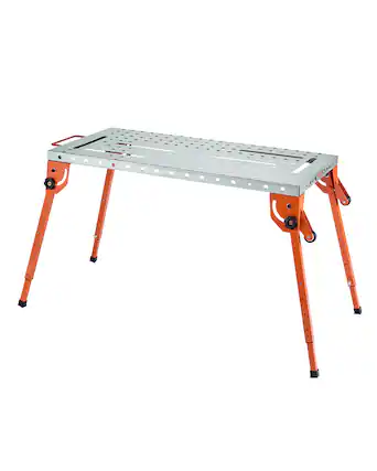Front. VEVOR - Foldable Welding Table 44" x 21",500LBS Capacity Welding Workbench,4-Level Adjustable Height,Carbon Steel Work Bench - Orange.