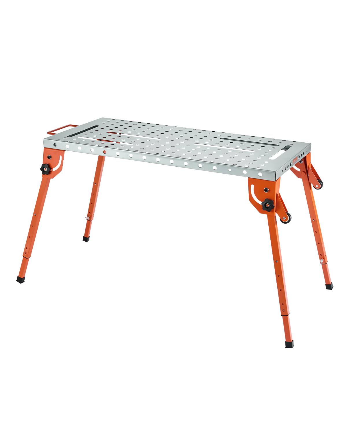 VEVOR - Foldable Welding Table 44" x 21",500LBS Capacity Welding Workbench,4-Level Adjustable Height,Carbon Steel Work Bench - Orange