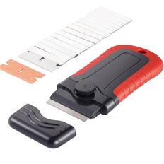 Front. VEVOR - Razor Blade Scraper, 15 Extra Blades, Locking Scraper Tool with Security Cap, Carbon Steel and POM Blades - Red+Black.