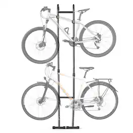 VEVOR - Bike Stand for 2 Bikes, Freestanding Vertical Bike Storage Rack, with Height-Adjustable Hooks, Heavy-Duty Carbon Steel - Black