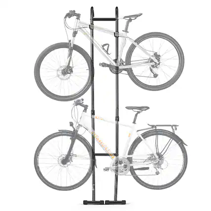 Front. VEVOR - Bike Stand for 2 Bikes, Freestanding Vertical Bike Storage Rack, with Height-Adjustable Hooks, Heavy-Duty Carbon Steel - Black.